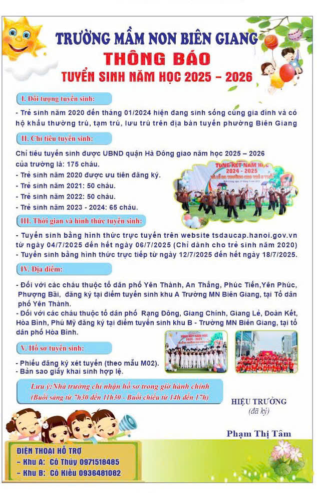 TB tuyển sinh năm học 2024 2025